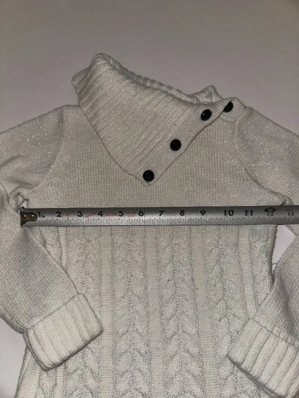 Gymboree Sweater Dress Girls Size 6 white foldover collar w/ buttons cable knit